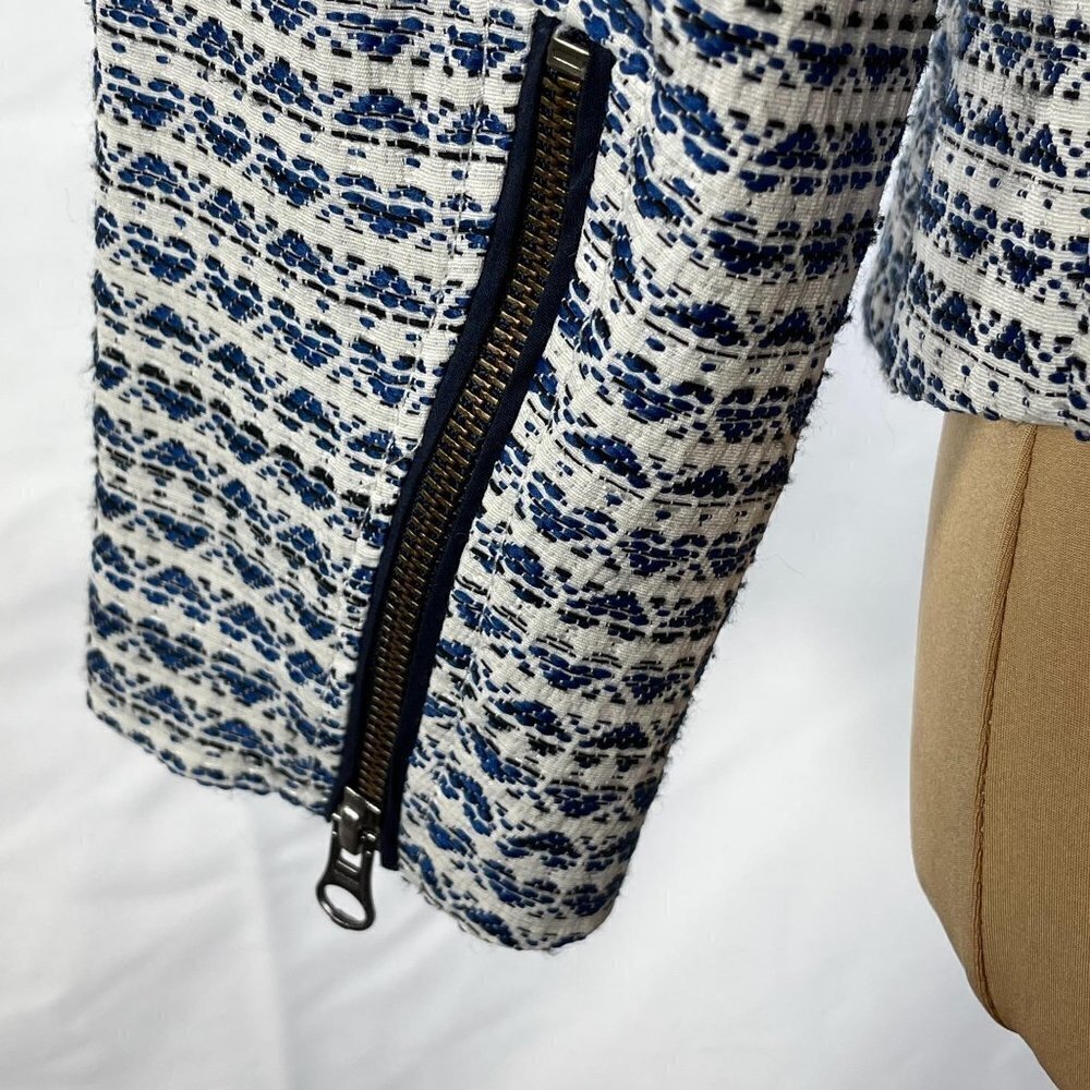 J.Crew Factory Blue White Moto Jacket S - Picture 3 of 9